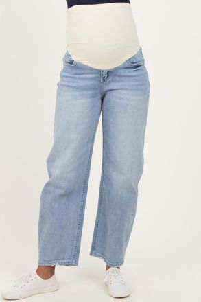 Pinkblush Distressed Barrel Leg Maternity Jeans in Light Blue at Nordstrom, Size 26 29
