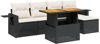 vidaXL Set De Sof&aacute;s De Jard&iacute;n 6 Piezas Y Cojines Rat&aacute;n Sint&eacute;tico Negro Vidaxl