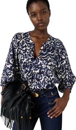 Gerard Darel Calina Floral V-Neck Blouse in Ink at Nordstrom, Size X-Large