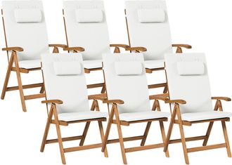 Beliani Conjunto De 2 Sillas De Jard&iacute;n R&uacute;sticas De Madera De Acacia Clara Plegables Con Cojines Blanco Crema Java Premium