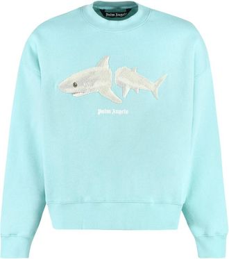 Palm Angels Sweatshirts, male, Blue, Size: S Embroidered Shark Sweatshirt