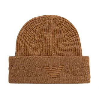 Emporio Armani Berretto in Lana Vergine a Coste - - Accessories - Uomo - Marrone - L