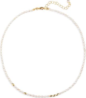 Nordstrom Beaded Freshwater Pearl Necklace in 14K Gold Plated at Nordstrom