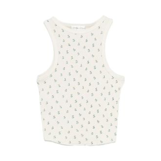 Frankies Bikinis Tops, Dames, Beige, M, Ribgebreide Mouwloze Top met Ronde Hals