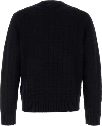 Prada Mens Wool Blend Crew-Neck Sweater Navy