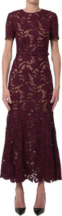 Self Portrait Lace Bib Dress - Dames - Maxi kleedjes - Rood - XS - Polyester - Kleedjes