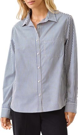 Karen Kane Stripe Cotton Button-Up Shirt in Blue W/Off White at Nordstrom, Size X-Small