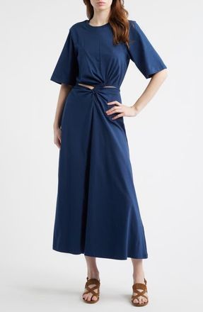 Farm Rio Waist Cutout Cotton Knit Dress in Dark Blue at Nordstrom, Size Xx-Small