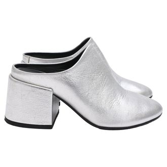 Maison Margiela Maison Margiela MM6 Heeled Mules in Metallic Silver Leather