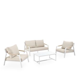 Koketto Home Conjunto de sofas de jard&iacute;n blanco de 4 plazas con mesa