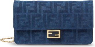 Fendi Wallet On Chain Baguette Shoulder Bag In Denim-Effect Ff Corduroy