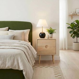 Furniturebox Denali Rectangle White Oak Wood Bedside Table in Light Brown