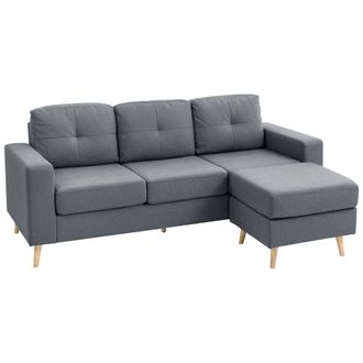 HOMCOM 3-Seater L-Shaped Linen Sofa w/ Sponge Seat Back Cushions - Dark Grey | TJ Hughes