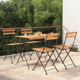 Berkfield Home 5 Piece Folding Bistro Set Solid Wood Acacia & Steel in Brown