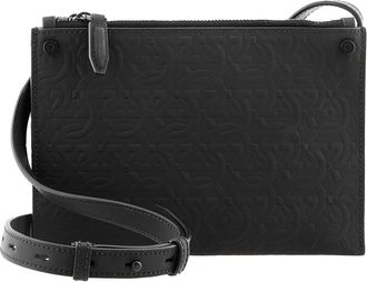 Ferragamo Salvatore Ferragamo Gancini Embossed Leather Crossbody - Black