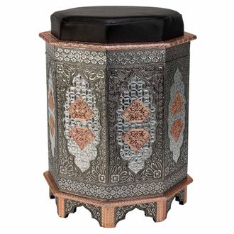 Wanderlust Deco Taburete De Metal Pintado A Mano Azul 31x31x42