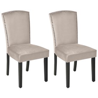 Beliani Conjunto De 2 Sillas De Comedor De Terciopelo Gris Respaldo Alto Adornos Plateados Piseco