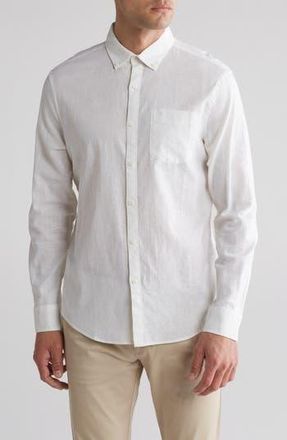 Original Penguin Linen Blend Woven Solid Button-Down Shirt in Bright White at Nordstrom Rack, Size Xx-Large