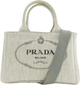 Prada Pre-owned Tote Bags, female, Gray, Size: ONE SIZE Pre-owned Vintage Canapa Handbag
