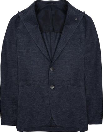 Tagliatore Tailored Blue Jacket with Textured Linen-Cotton Blend