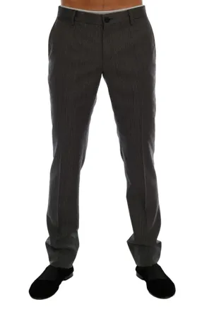 Dolce & Gabbana Gray Wool Striped Formal Mens Pants