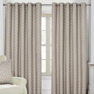 Homescapes Homescapes - homecapes Natural Geometric Jacquard Blackout Eyelet Curtain Pair, 90 x 72