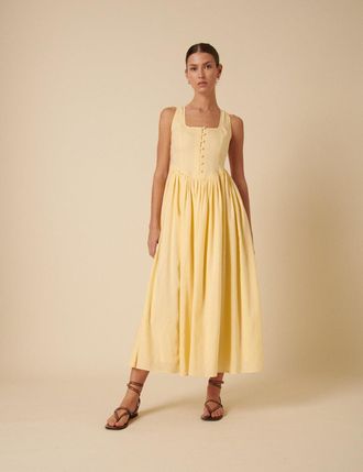 Nobody's Child Butter Yellow Drop Waist Cora Midi Dress