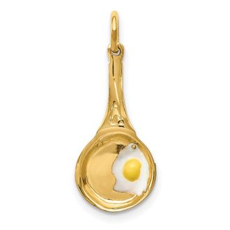 Diamond2Deal 14k Yellow Gold 3-D Frying Pan White and Yellow Enameled Egg Charm Pendant