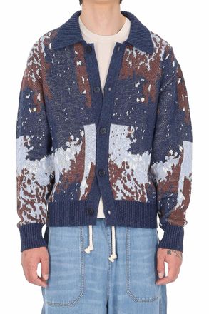 Officine G&eacute;n&eacute;rale Terry Jacquard Linen-Blend Multicolored Cardigan
