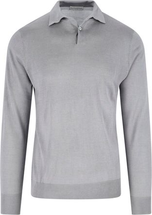 Ballantyne Grey Silk-Cashmere Ribbed Polo Sweater