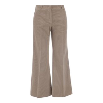 Ql2 Quelledue Wide Trousers, female, Brown, Size: 2XS Ribbed Velvet Trousers with Pockets