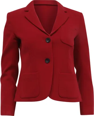 Theory Single-Breasted Blazer with Pockets in Red Wool