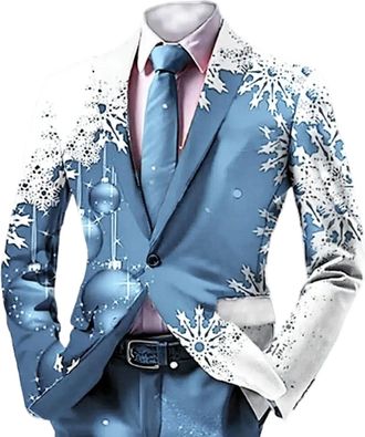 Generic Mens Christmas Suits Blazer Slim Fit Lapel One Button Suit Tuxedo Jacket Novelty Blazer Jacket Men Xmas Costume Party Outfit Tuxedo Suits Business Wed
