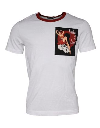 Dolce & Gabbana Mens White Graphic Print Cotton Crew Neck T-Shirt