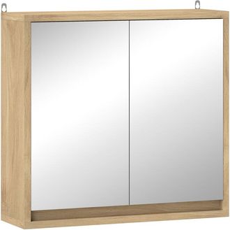 HOMCOM Armario De Ba&ntilde;o Con Espejo Con 2 Puertas Y Estante Ajustable Mueble Colgante De Ba&ntilde;o Para Aseo Estilo Moderno 48x14,5x45 Cm Natural