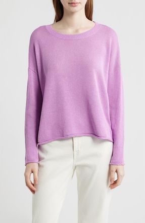 Eileen Fisher Crewneck Organic Linen & Organic Cotton Sweater in Bright Aster at Nordstrom, Size Xx-Small