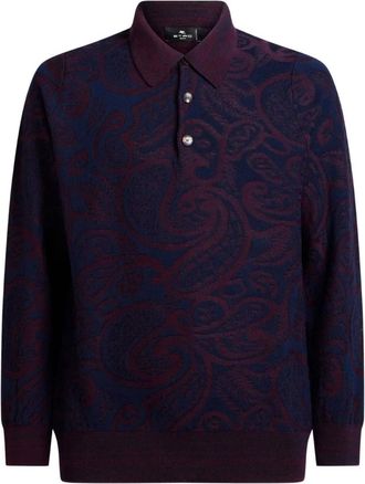 Etro Gebreide Wol Polo Shirt - Heren - Polos - Paars - XL - Wol - Tops