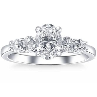 Pompeii3 1 1/2Ct TW Oval Cut Engagement Ring 14k White Gold Lab Grown