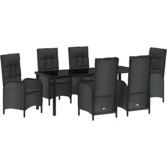 vidaXL Conjunto De Comedor De Jard&iacute;n 7 Pcs Negro Rat&aacute;n Sint&eacute;tico Vidaxl