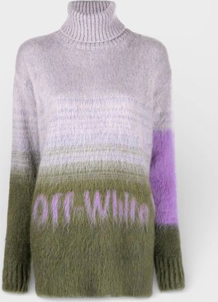 Off-white Womens Off-White Mohair Helvetica Logo Turtleneck Military Green Lilac - Size: 14