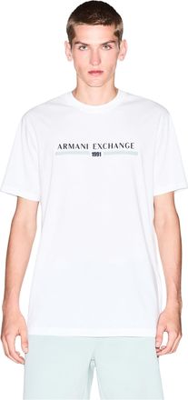 A|X Armani Exchange Mens Center Text Logo Tee T-Shirt, Off White, XL
