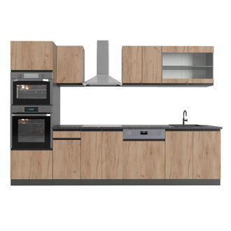 Vicco Mueble De Cocina R-line, Oro Power Roble/antracita, 300 Cm Con Armario Alto, Et Antracita, Vicco