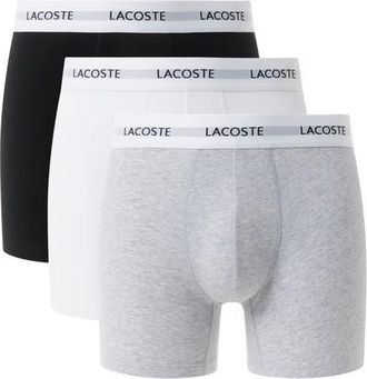 Lacoste Core Essentials Assorted 3-Pack Stretch Cotton Boxer Briefs in Black/White/Silver Chine at Nordstrom, Size Medium