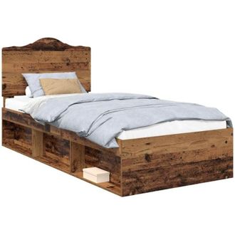 vidaXL Bed Frame with Headboard Old Wood 100 x 200 cm Solid Pine Wood vidaXL