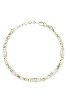 Sphera Milano 14K Gold Plate Sterling Silver Curb CZ Station Bracelet at Nordstrom Rack