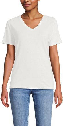 Lands End Short Sleeve Linen Blend V-Neck Tee in Ivory at Nordstrom, Size X-Large