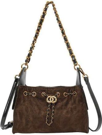 Generic NYSDM Leisure Faux Suede Diamond Quilted Metal Buckle Design Womens Shoulder Bag Large Capacity for Outings Daily Use