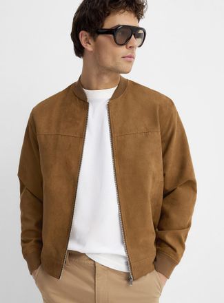 Le 31 Mens Faux-suede bomber jacket