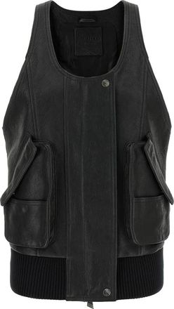 The Attico Hammered Leather Blouson Vest - Dames - Bodywarmers - Zwart - M - Leer - Jassen