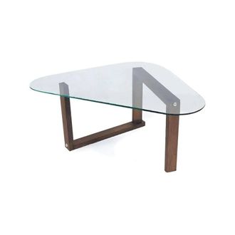 Dmora Mesa de centro de madera maciza nogal marr&oacute;n